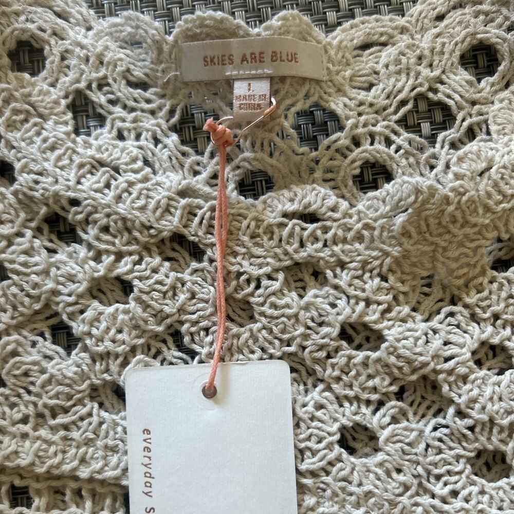 SKIES ARE BLUE NWT 100% Cotton Crochet Flutter Sleeve Vest Top Natural Beige L - Picture 4 of 6